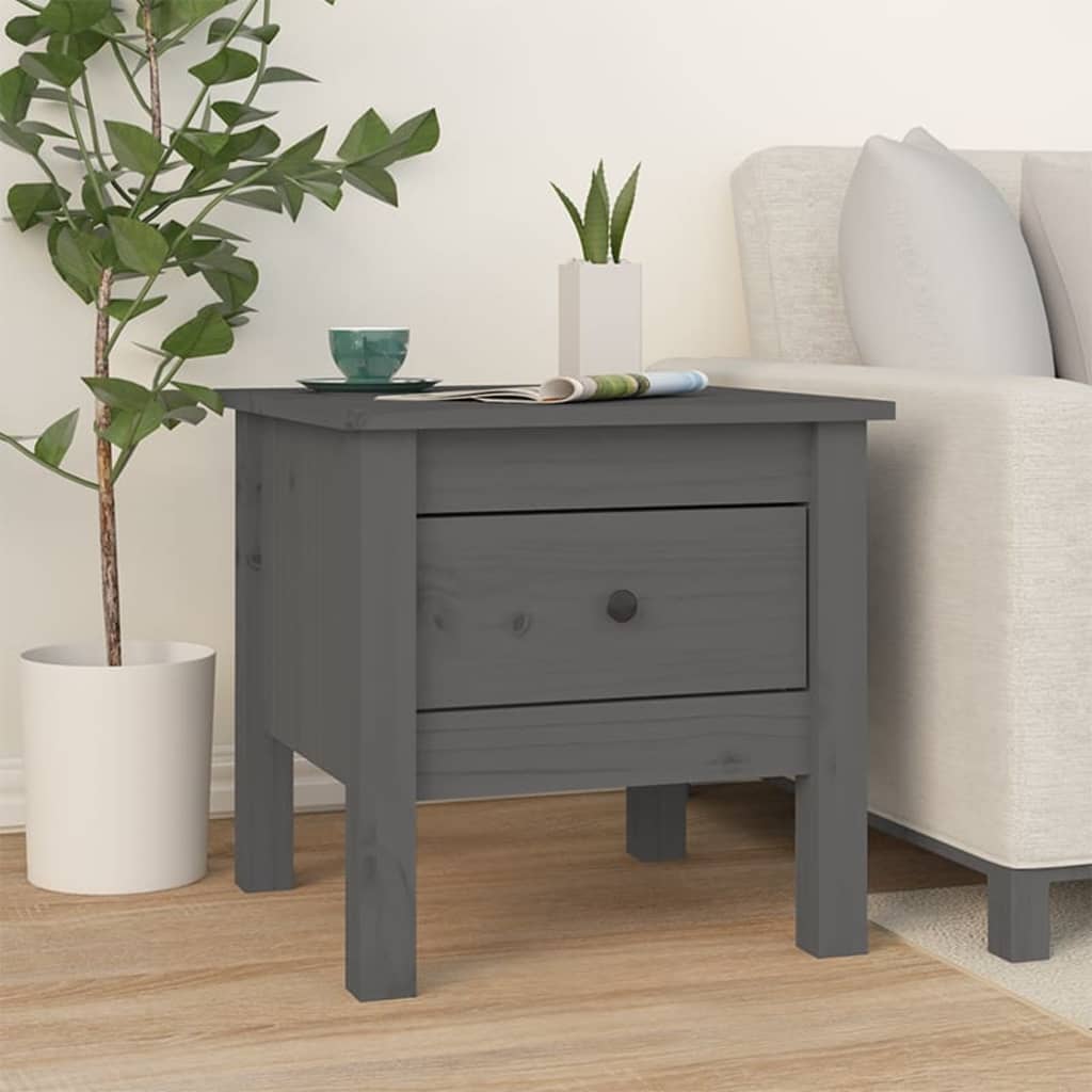 Side table gray 40x40x39 cm solid pine wood
