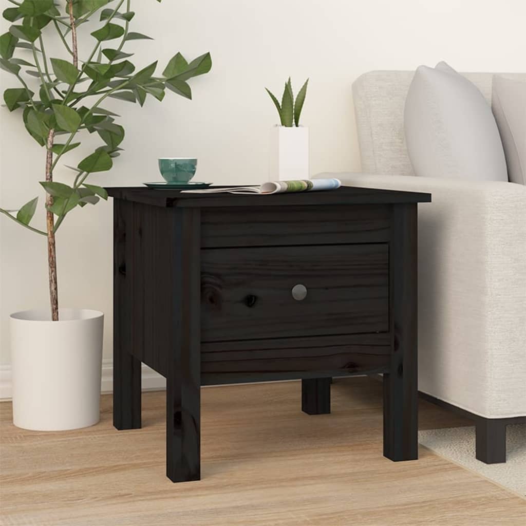 Side table black 40x40x39 cm solid pine wood