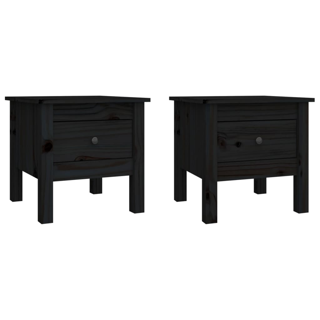 Side tables 2 pcs. Black 40x40x39 cm solid pine wood