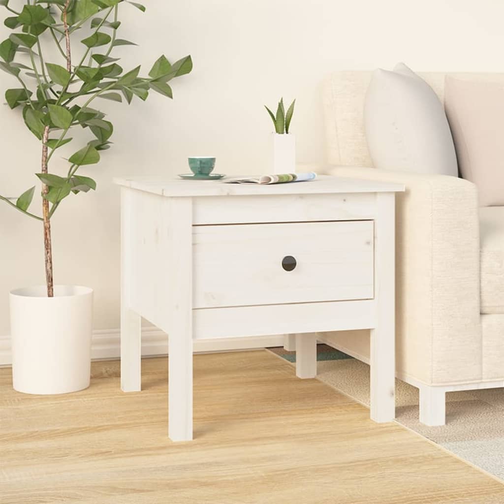 Side table white 50x50x49 cm solid pine wood