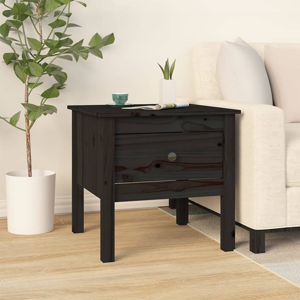 Side table black 50x50x49 cm solid pine wood