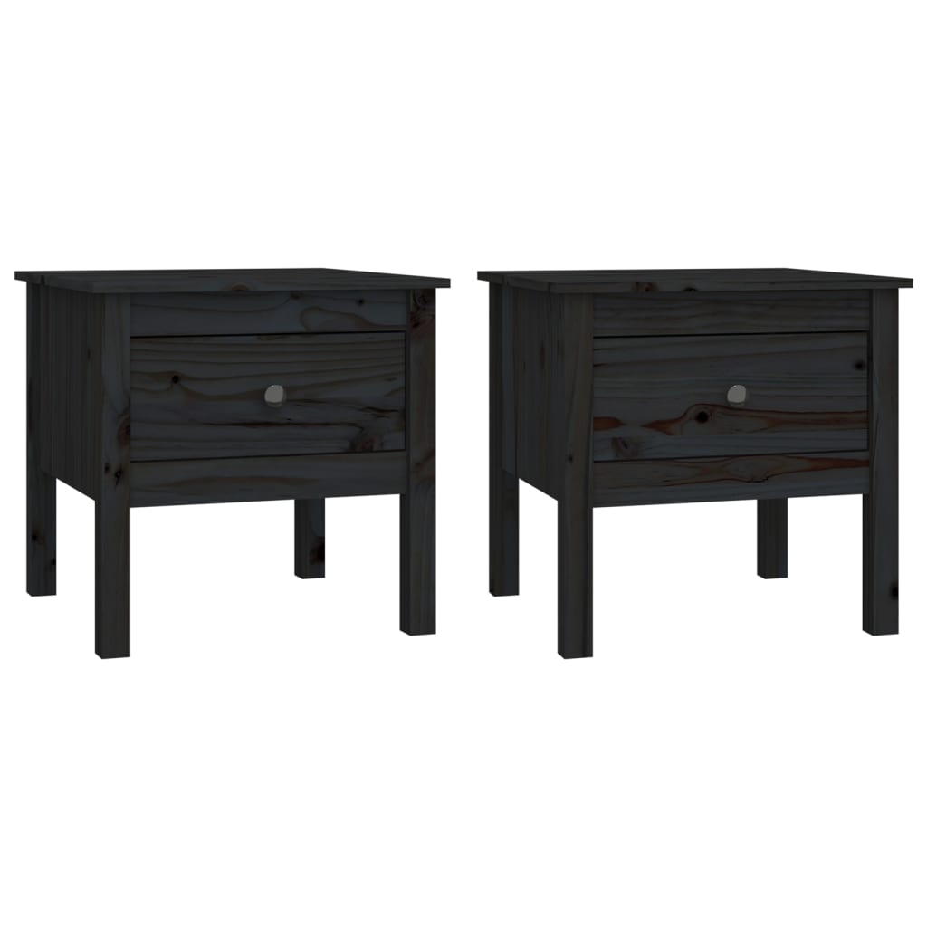 Side tables 2 pcs. Black 50x50x49 cm solid pine wood