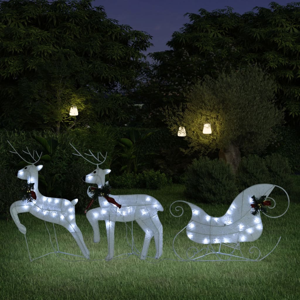 Reindeer with Sleigh Christmas Decoration 60 LEDs Outdoor White
