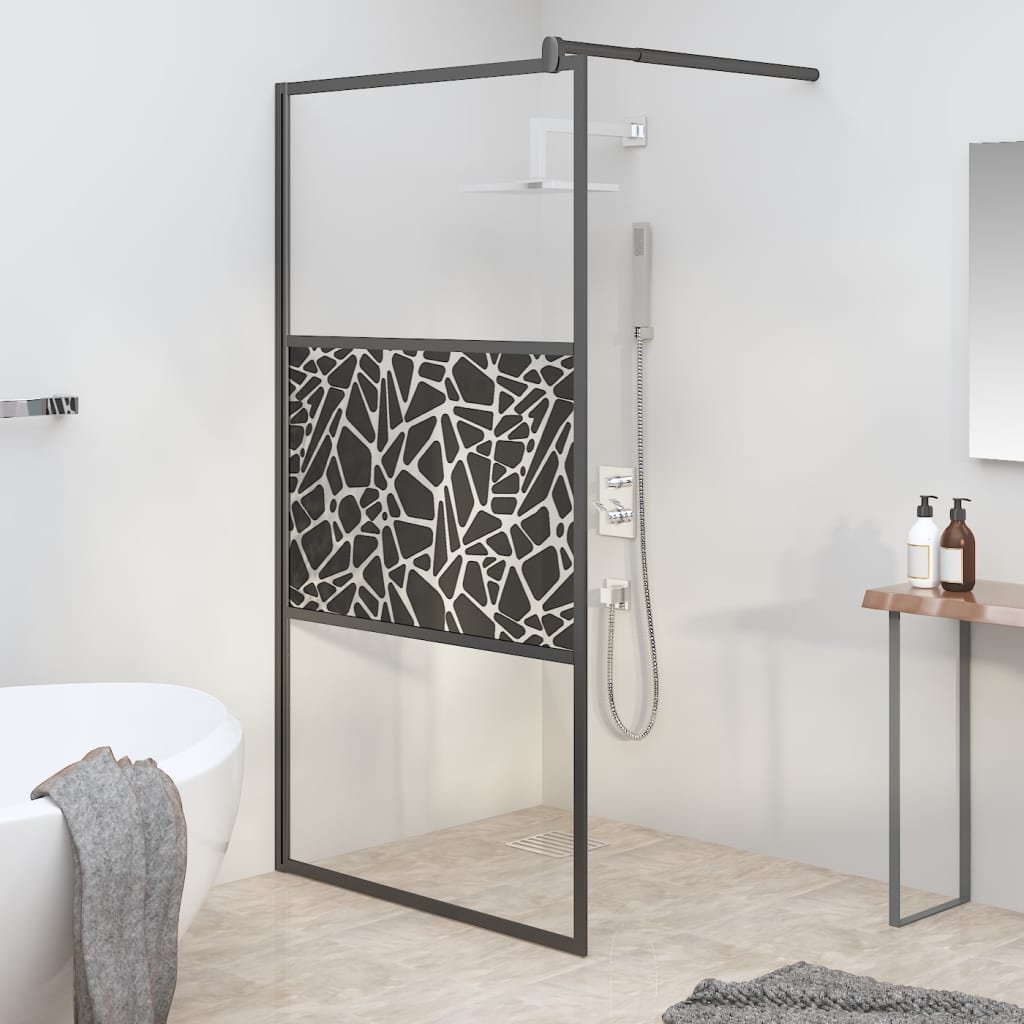 Shower screen for walk-in shower 100x195cm ESG stone design black