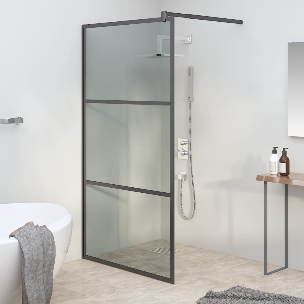 Shower screen for walk-in shower 100x195 cm dark toughened glass black