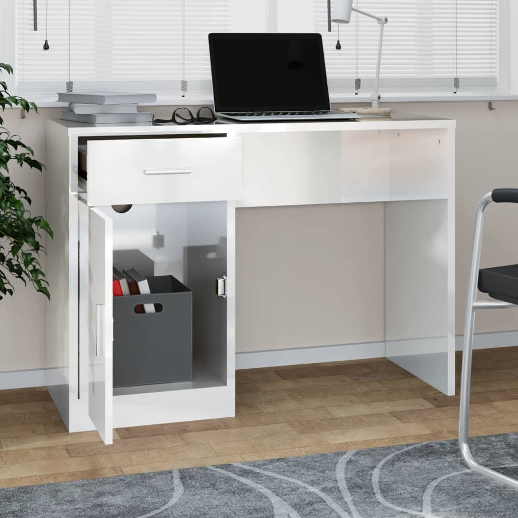 Desk with storage space high-gloss white 100x40x73 cm