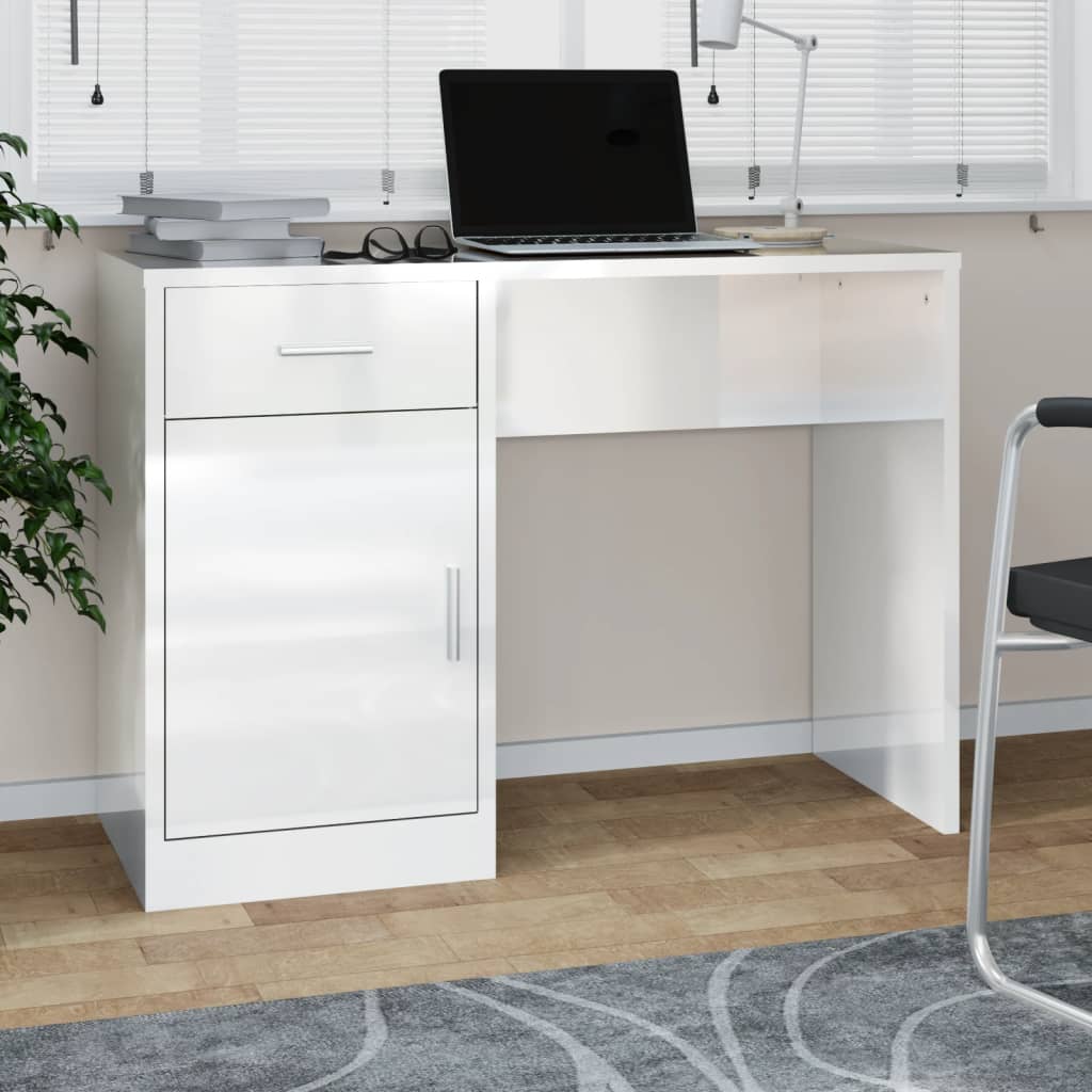 Schreibtisch mit Stauraum Hochglanz-Weiß 100x40x73 cm
