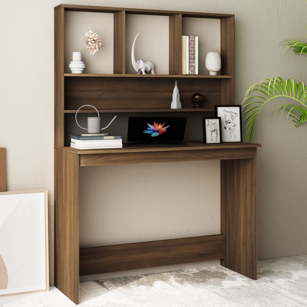 Desk with shelf brown oak 110x45x157 cm made of wood