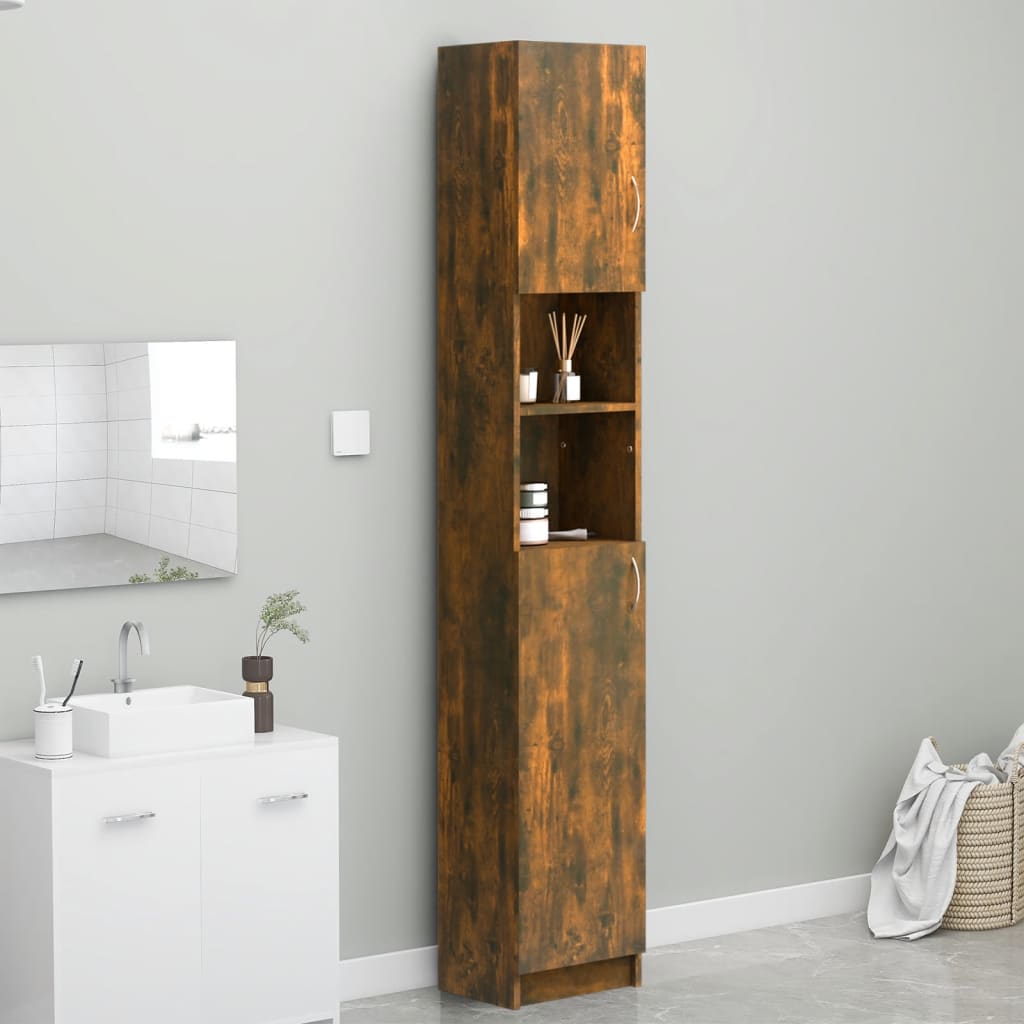 Bathroom cabinet smoked oak 32x25.5x190 cm made of wood