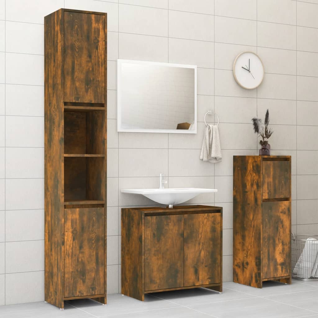 Badezimmerschrank Räuchereiche 30x30x95 cm Holzwerkstoff