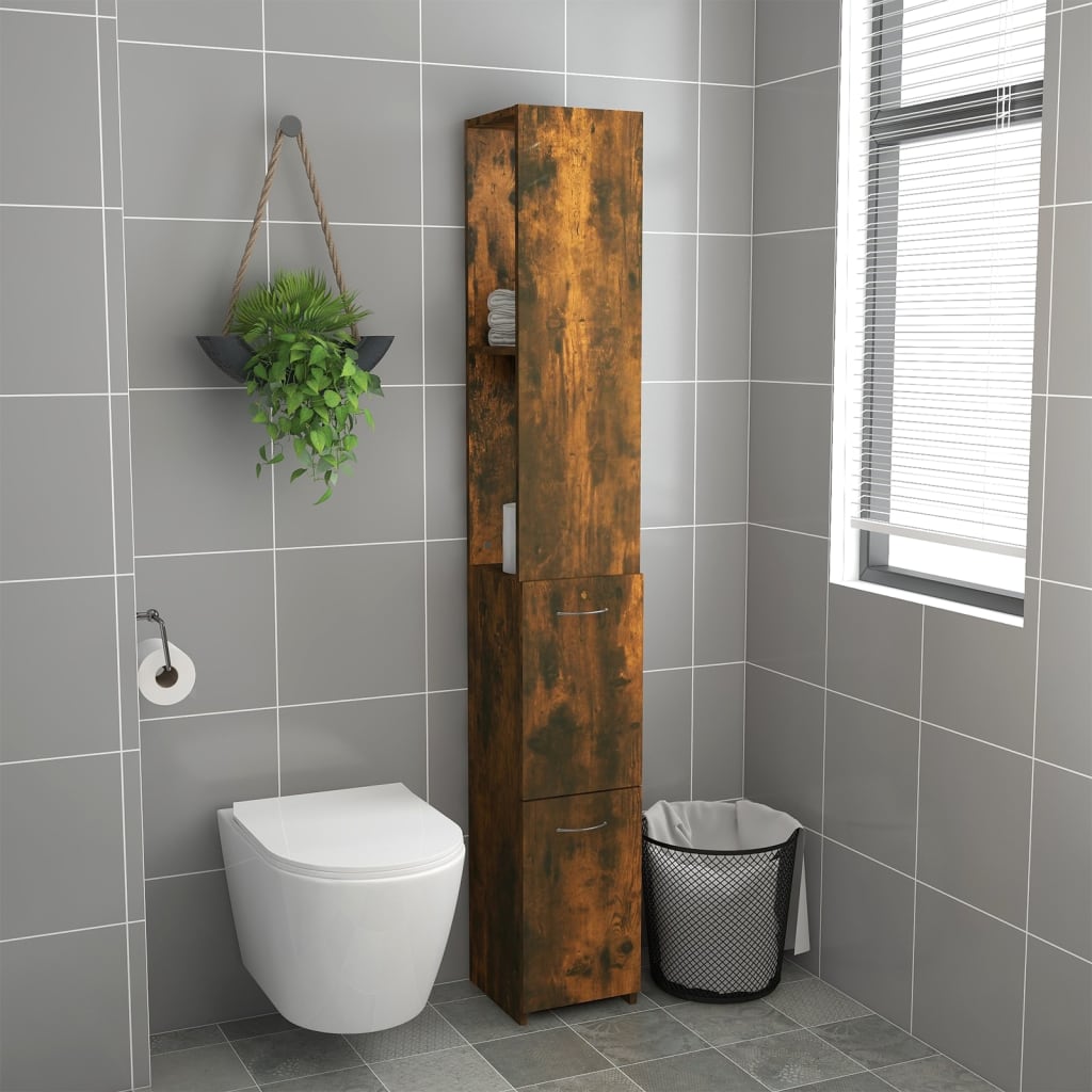 Badezimmerschrank Räuchereiche 25x25x170 cm Holzwerkstoff