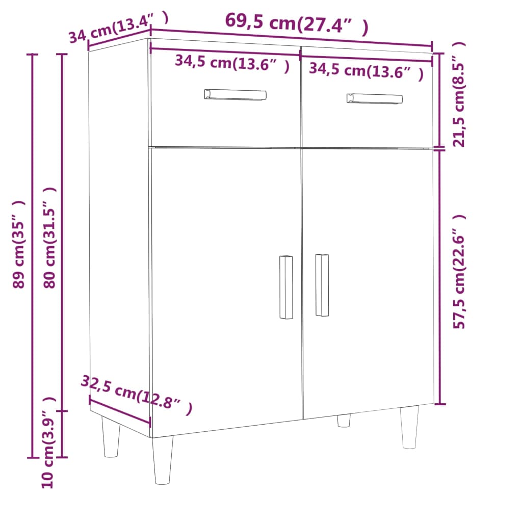 Sideboard Braun Eichen-Optik 69,5x34x89 cm Holzwerkstoff