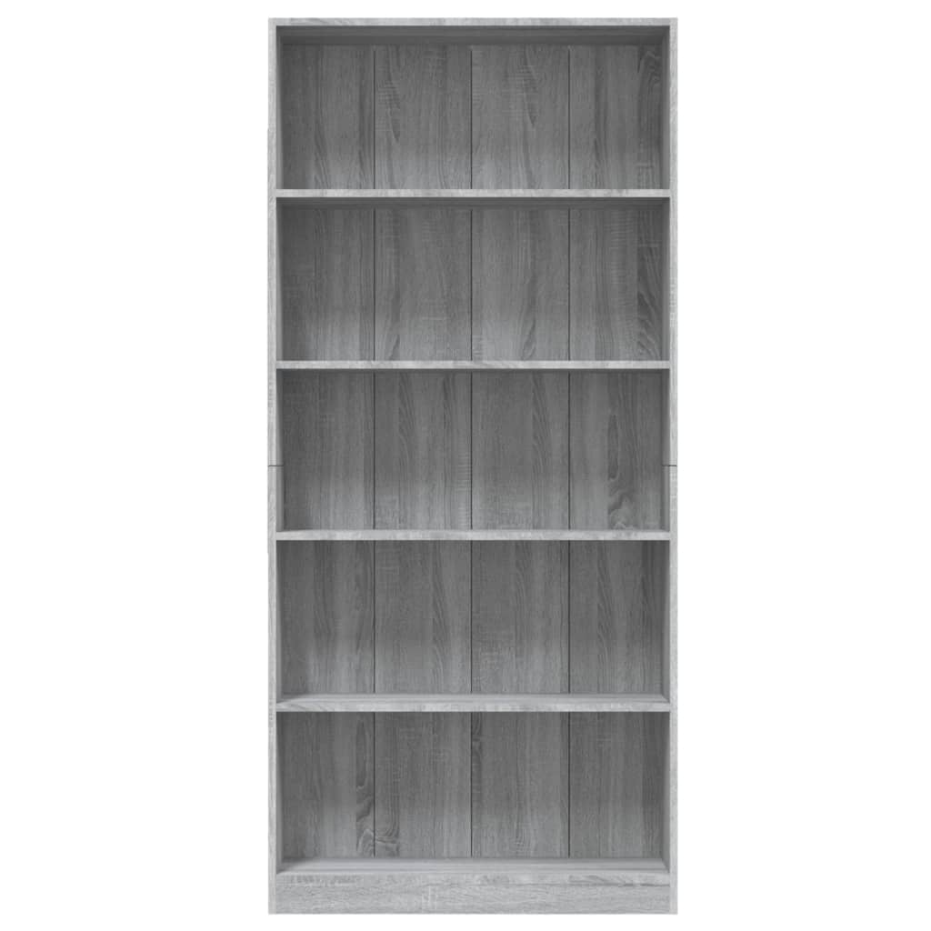 Bücherregal 5 Fächer Grau Sonoma-Eiche 80x24x175 Holzwerkstoff