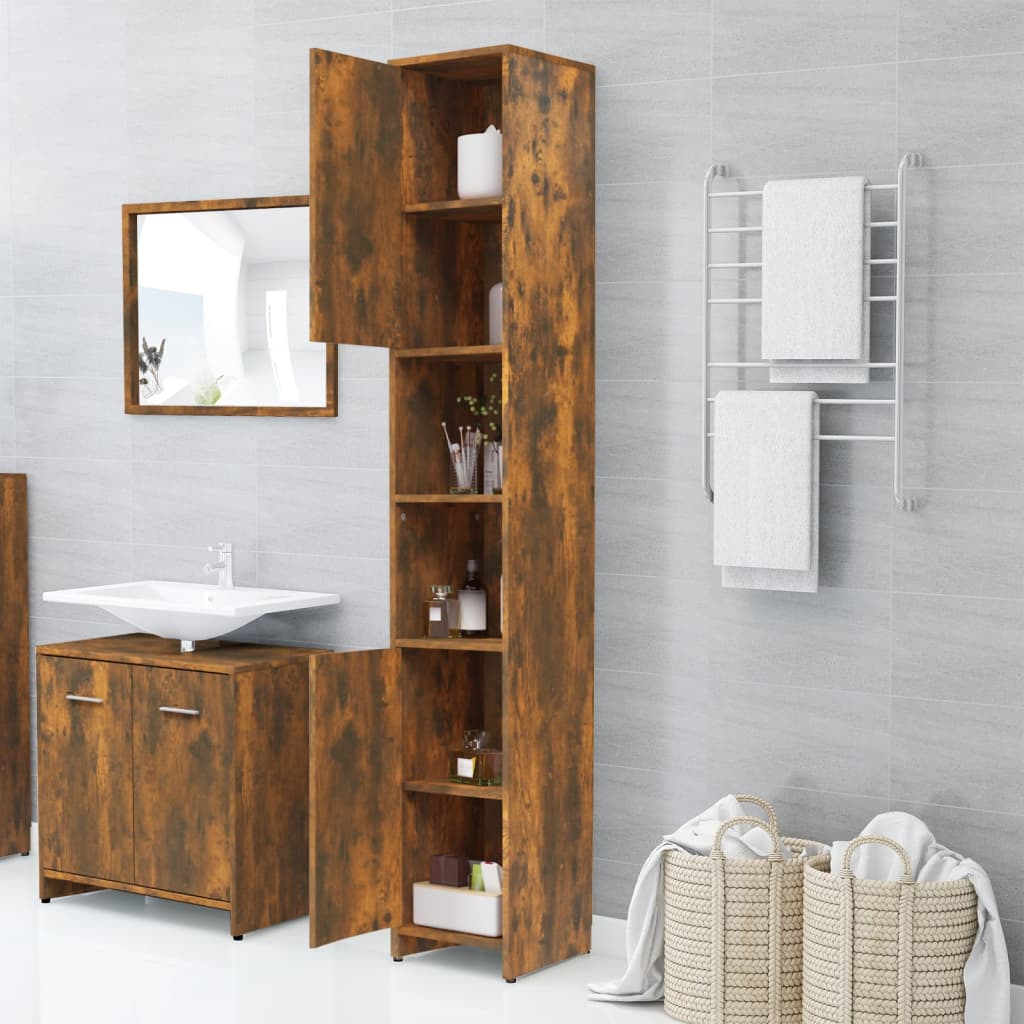 Bathroom cabinet smoked oak 30x30x183.5 cm wood material