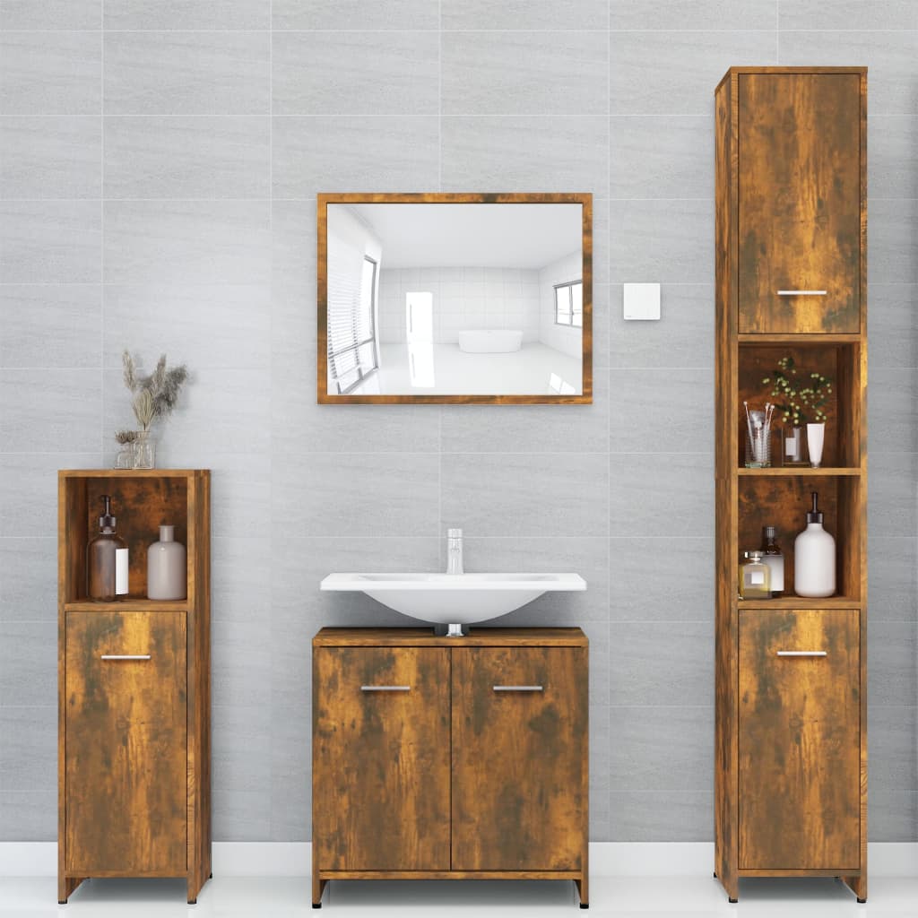 Bathroom cabinet smoked oak 30x30x183.5 cm wood material
