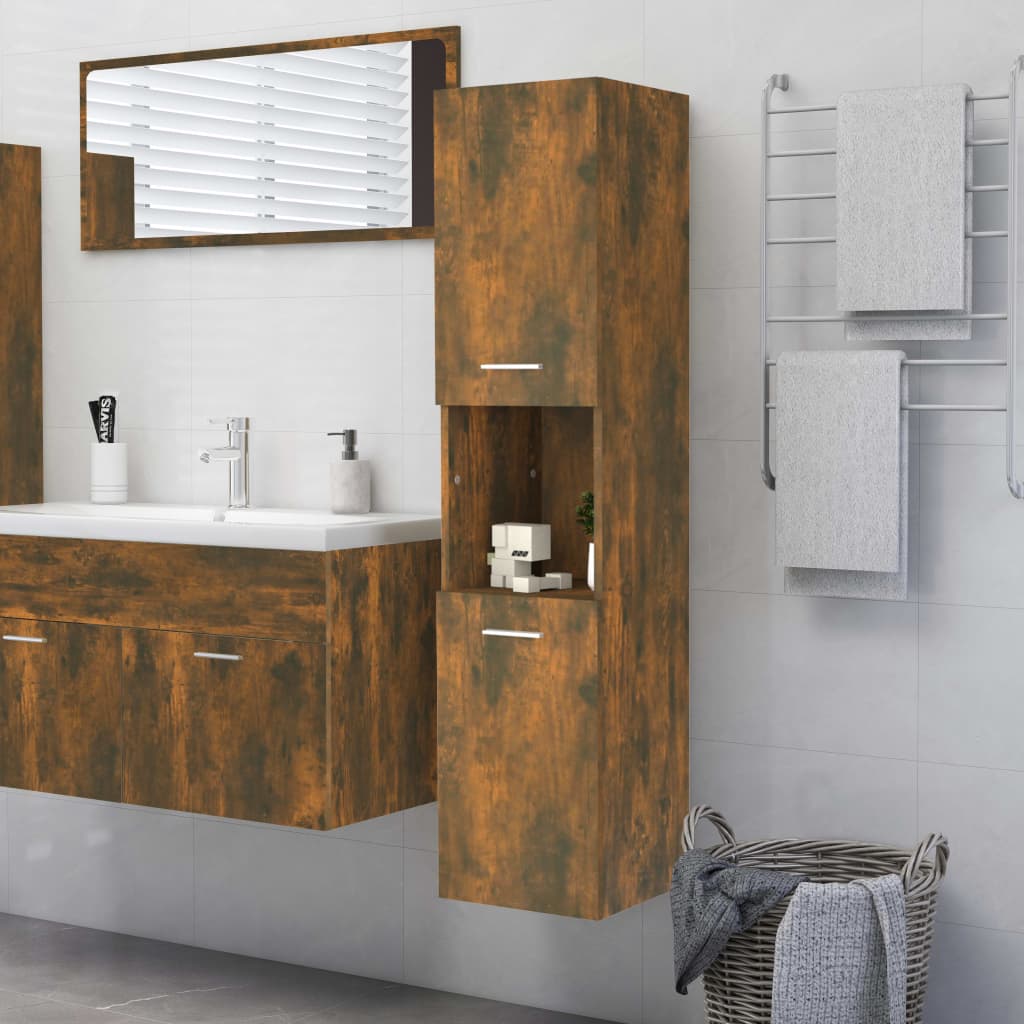 Bathroom cabinet smoked oak 30x30x130 cm wood material