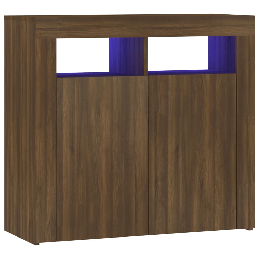 Sideboard mit LED-Beleuchtung Braun Eichen-Optik 80x35x75 cm