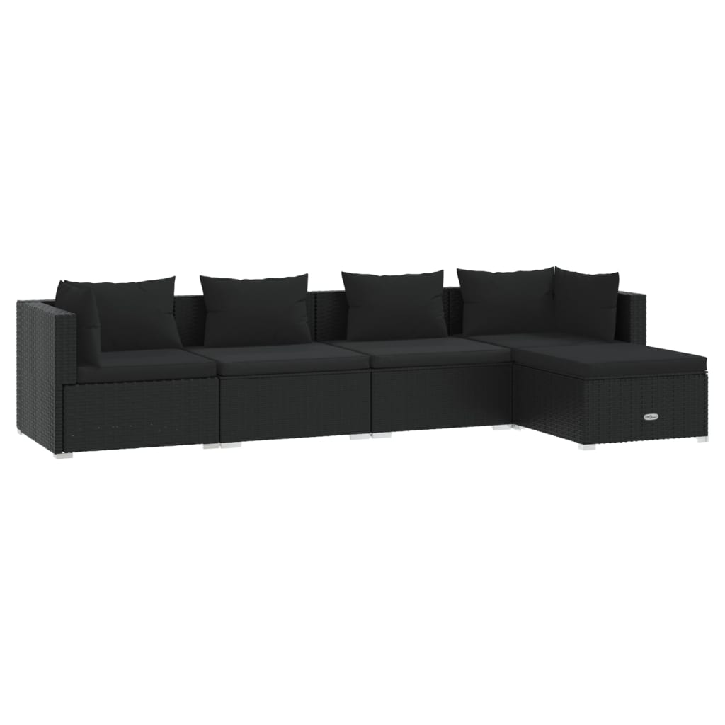 5 pcs. Garden lounge set with cushions poly rattan black
