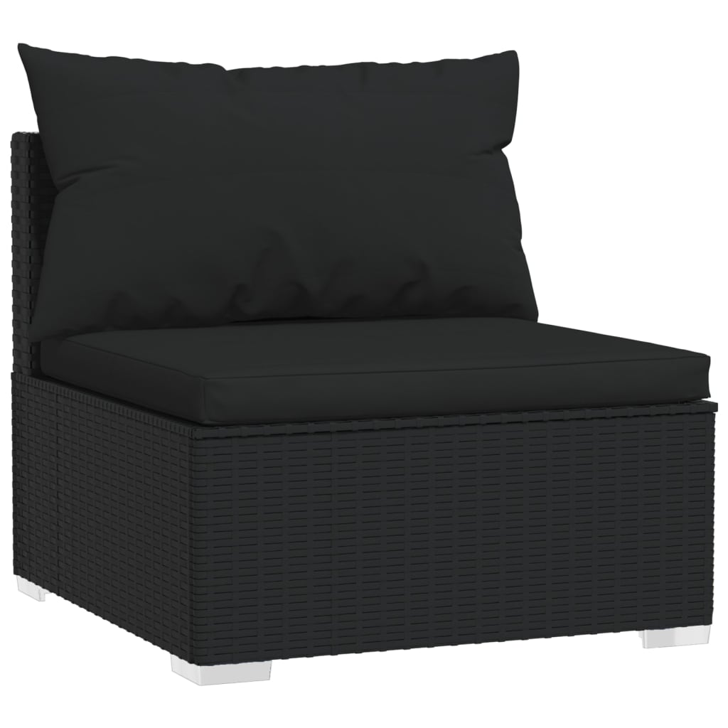 5 pcs. Garden lounge set with cushions poly rattan black