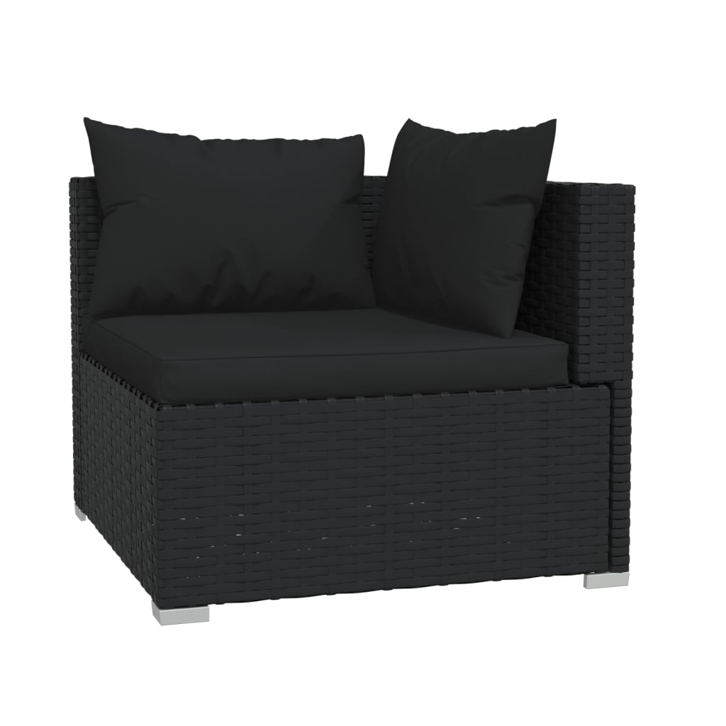 5 pcs. Garden lounge set with cushions poly rattan black