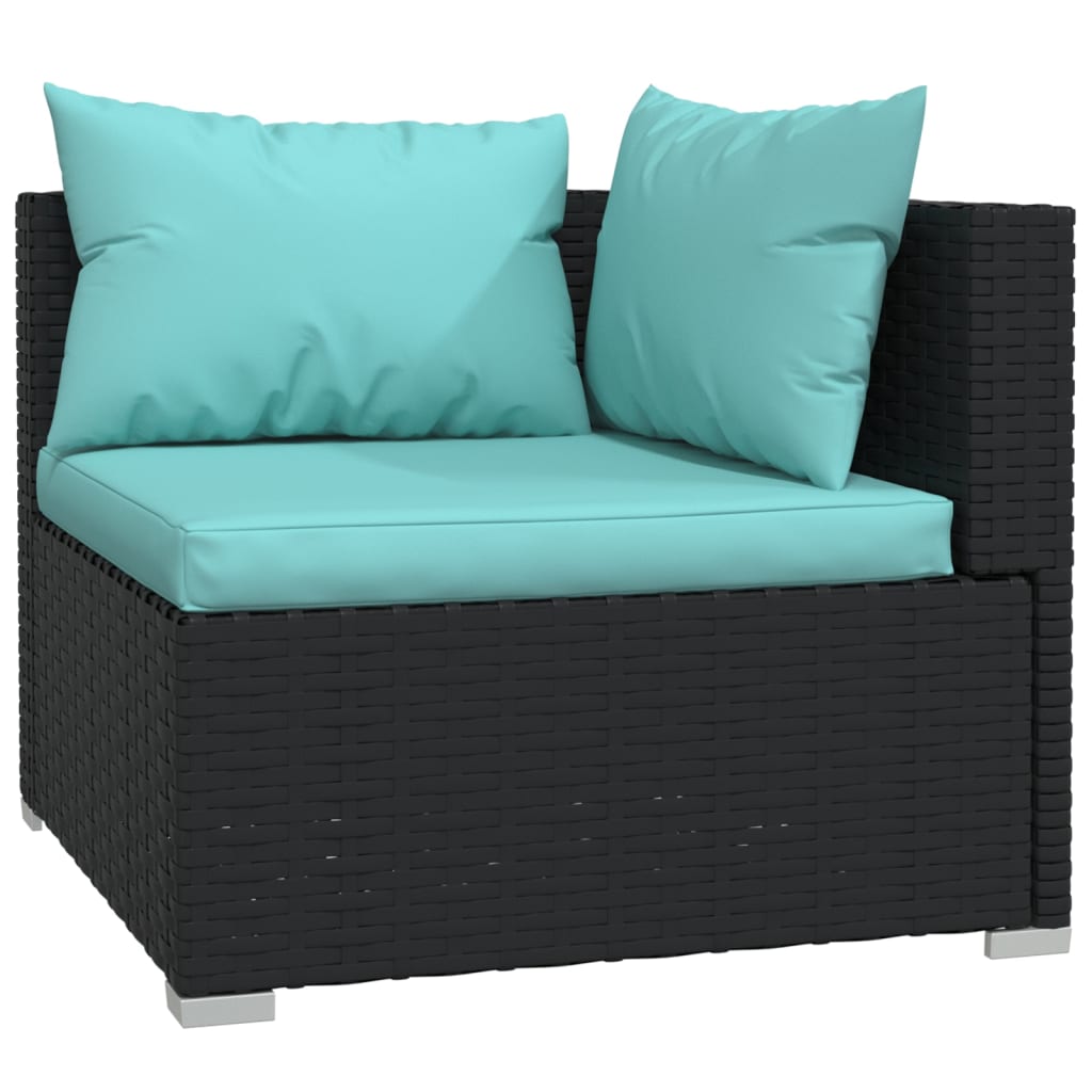 5 pcs. Garden lounge set with cushions poly rattan black