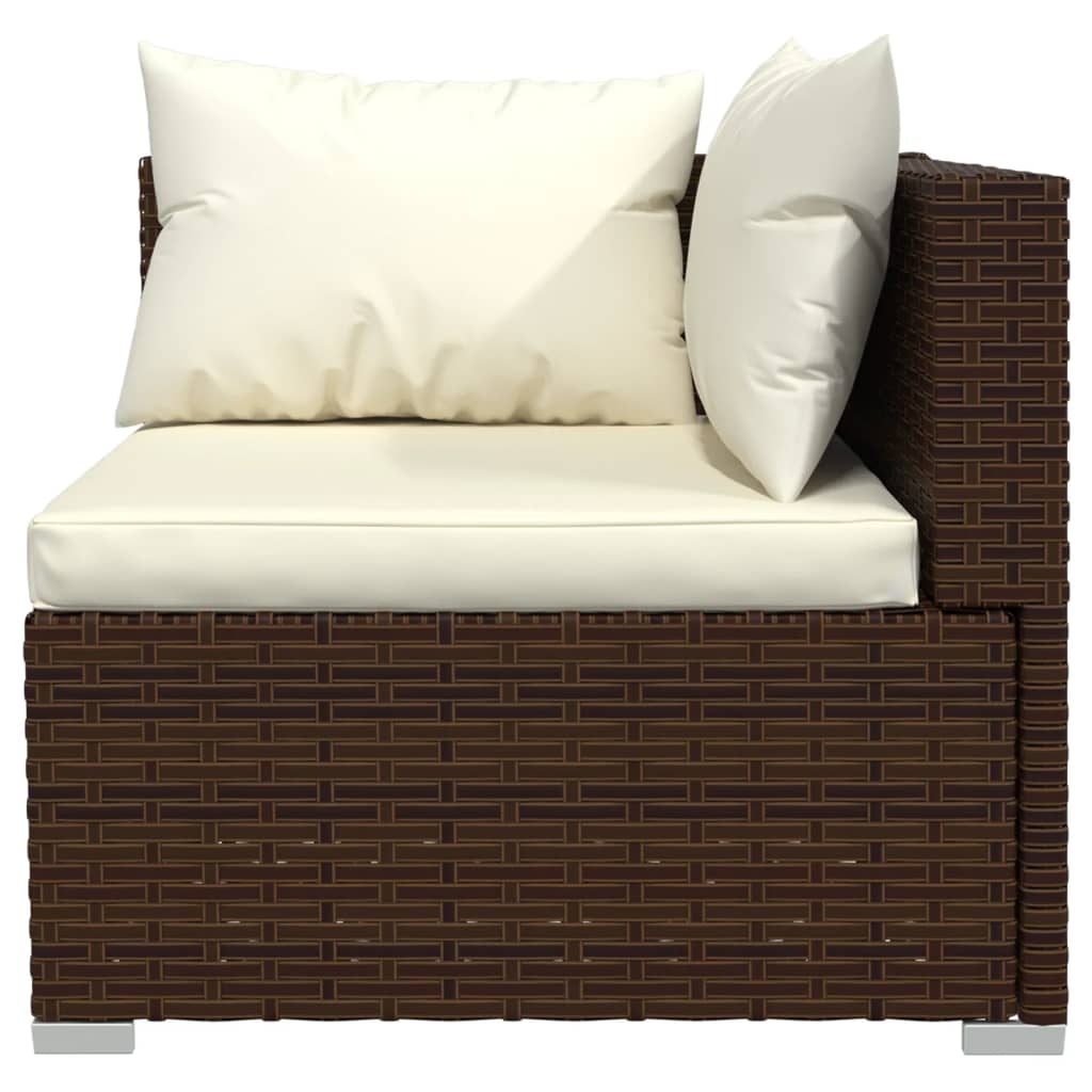 5 pcs. Garden lounge set with cushions poly rattan brown