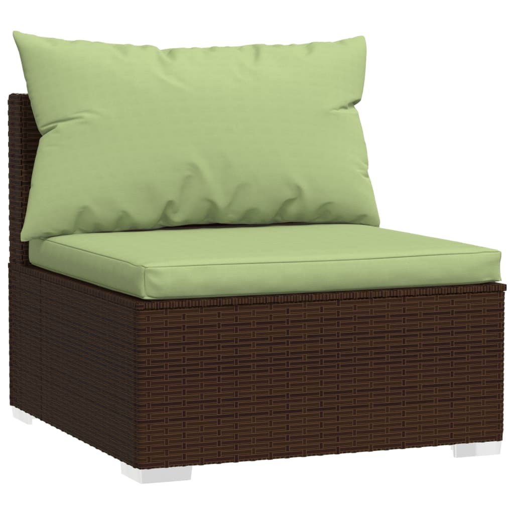 5 pcs. Garden lounge set with cushions poly rattan brown
