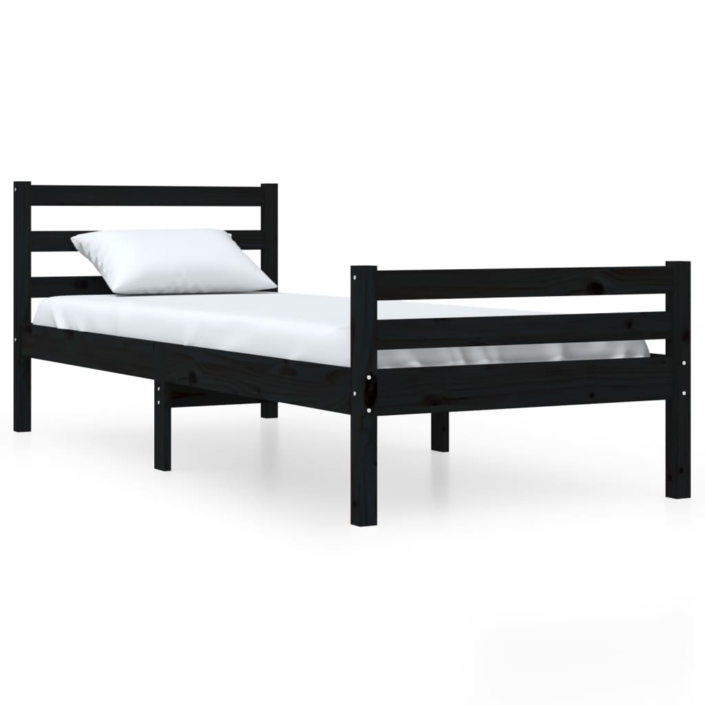 Solid wood bed black 100x200 cm