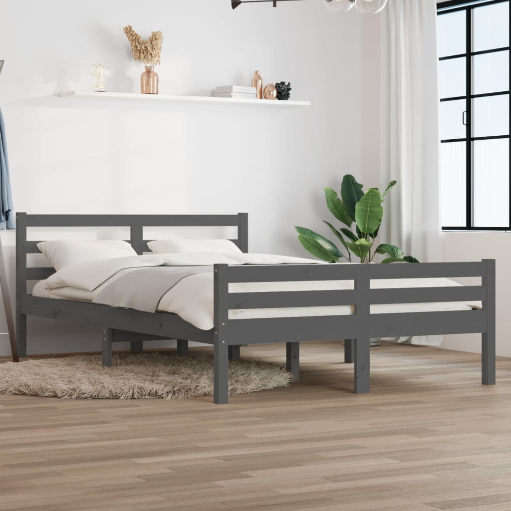 Solid wood bed gray 140x200 cm