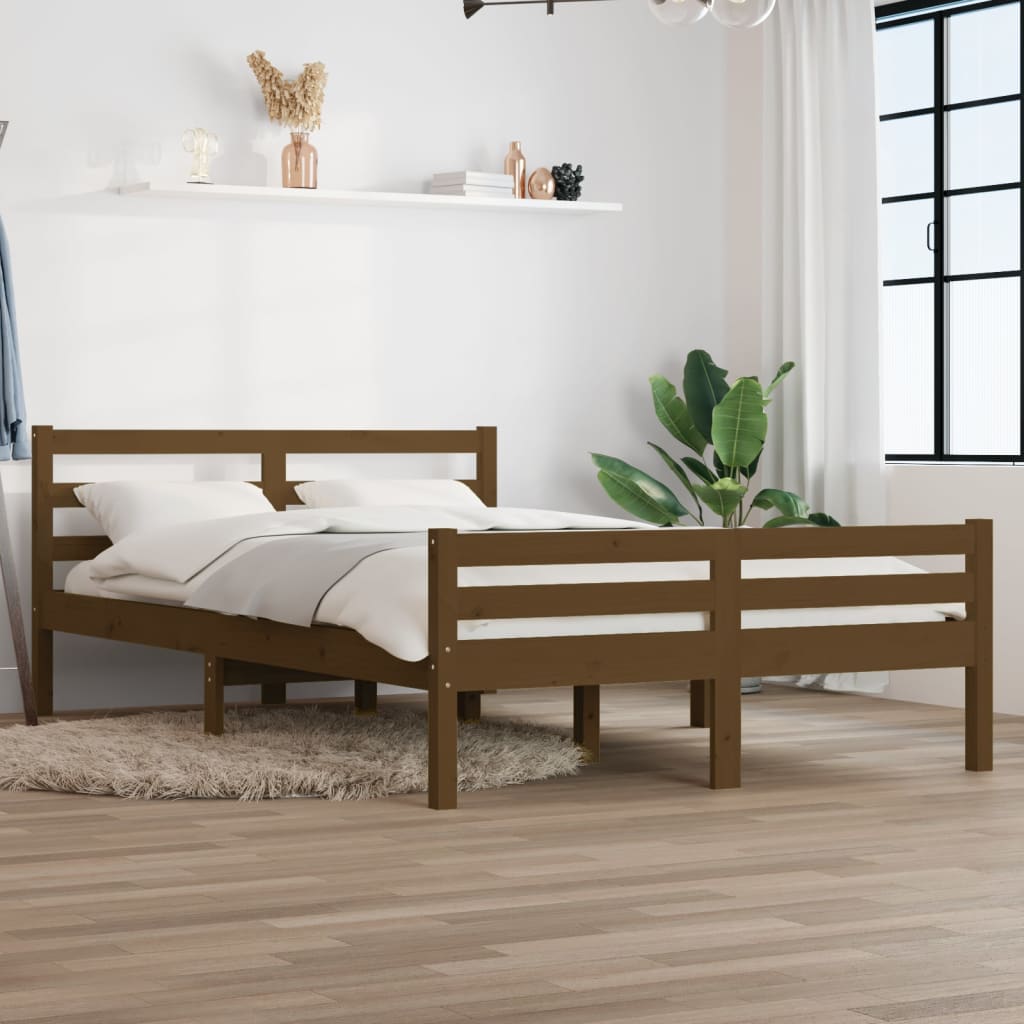 Solid wood bed honey brown 150x200 cm 5FT King Size