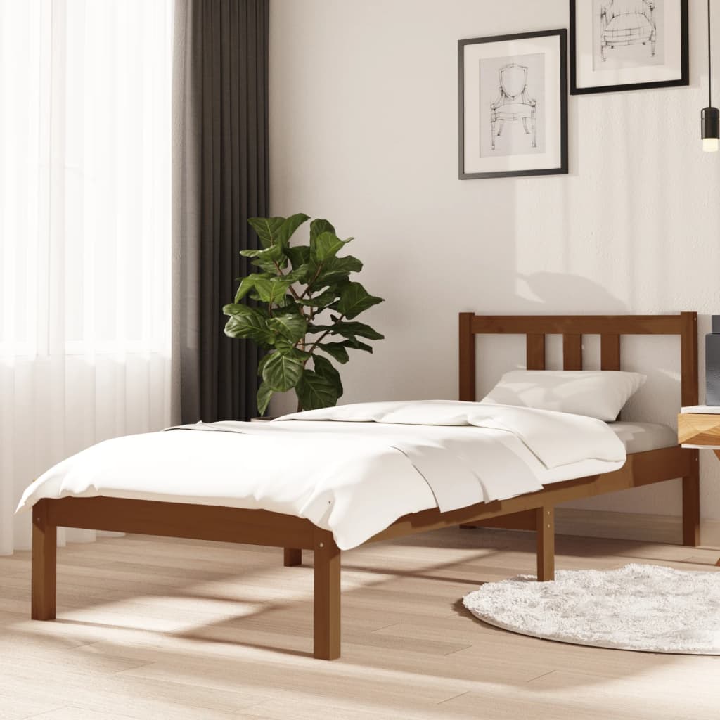 Solid wood bed honey brown 75x190 cm 2FT6 Small Single