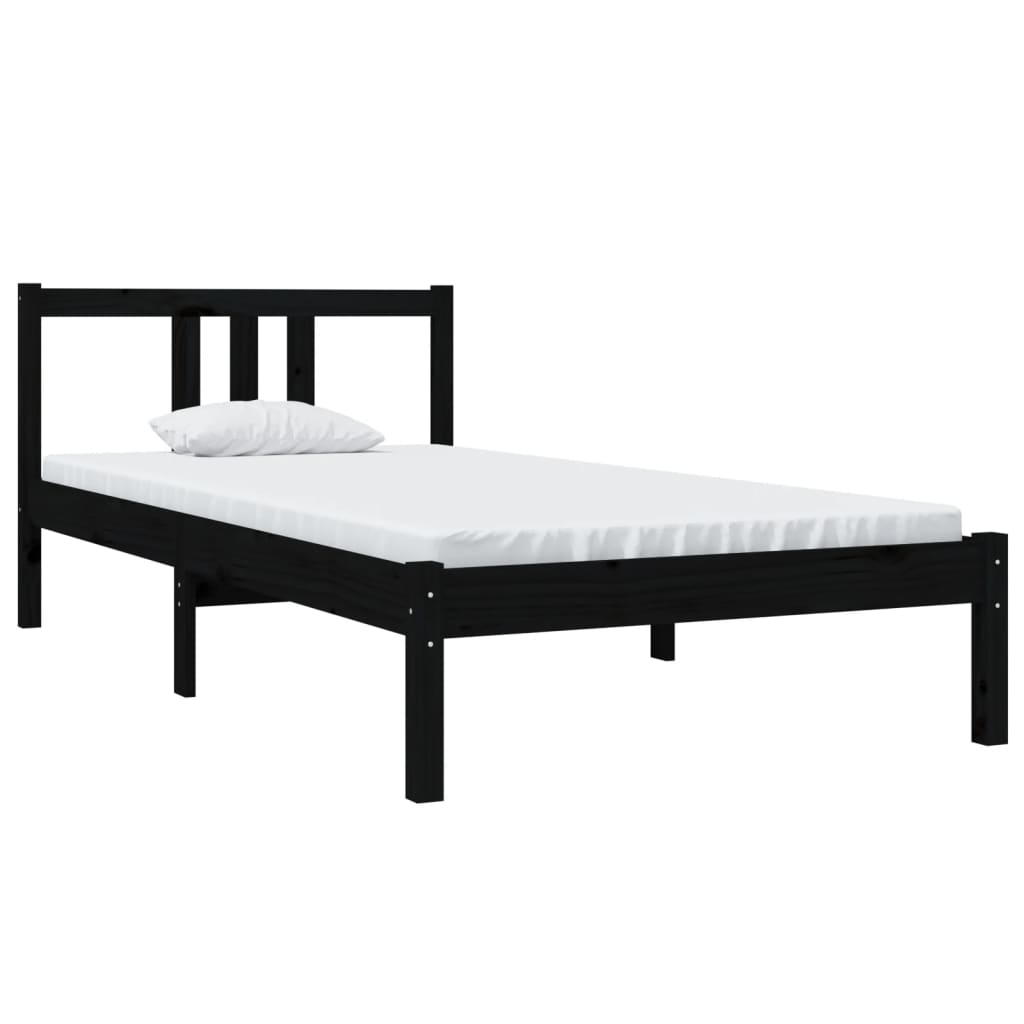 Solid wood bed black 90x190 cm 3FT Single