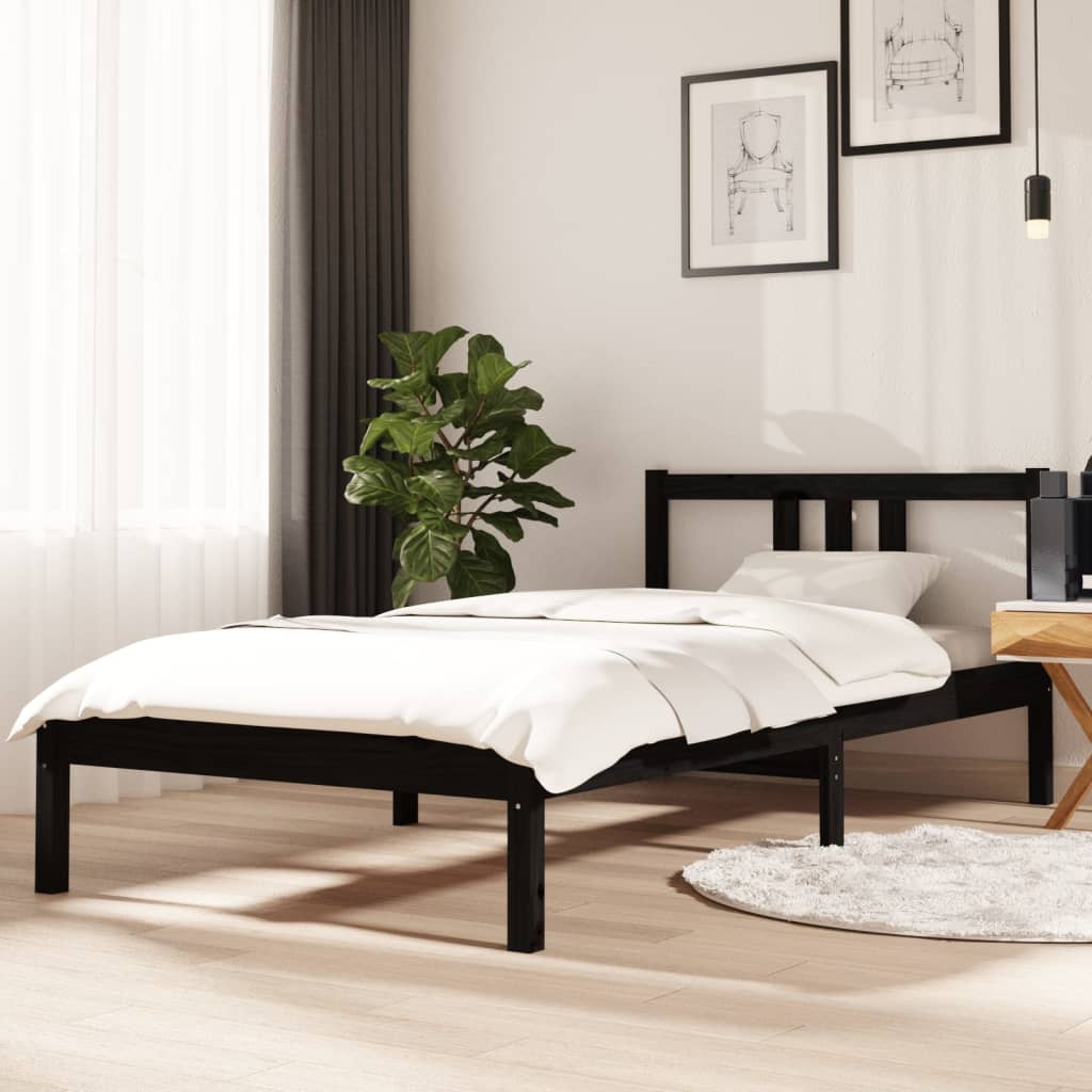 Solid wood bed black 90x190 cm 3FT Single