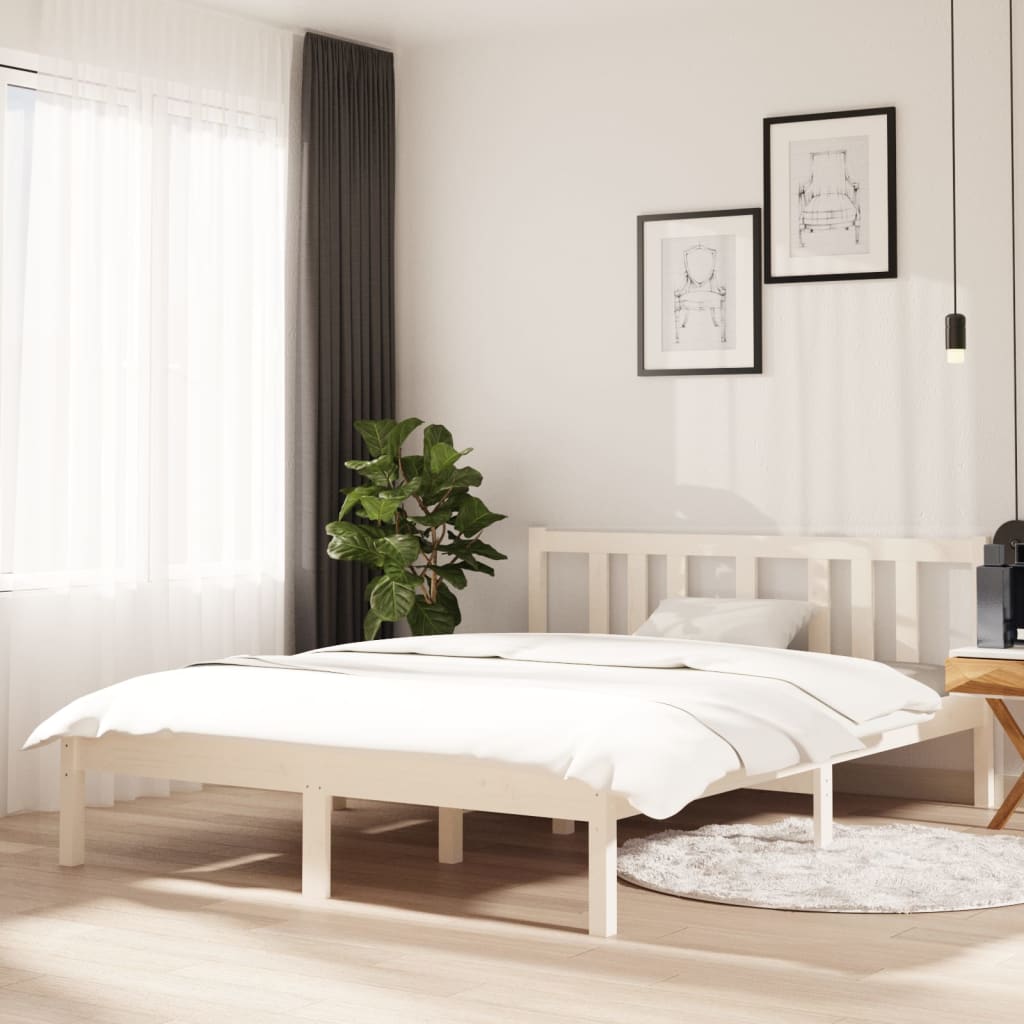 Solid wood bed white 135x190 cm 4FT6 Double