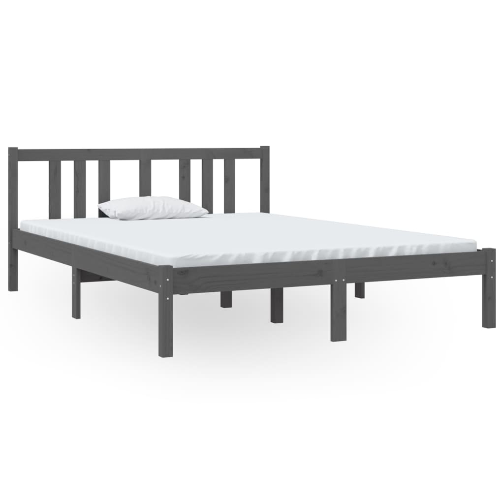 Solid wood bed gray 135x190 cm 4FT6 Double