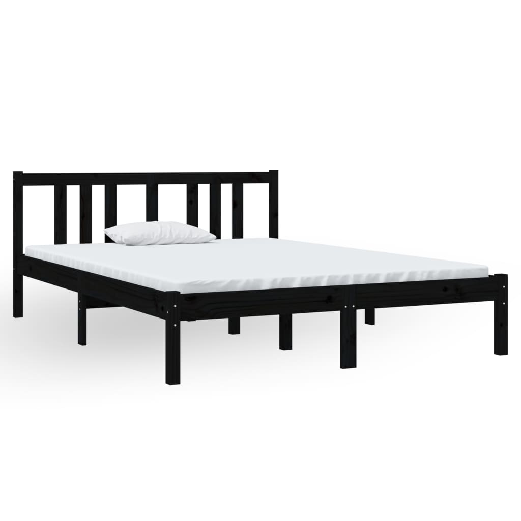 Solid wood bed black 135x190 cm 4FT6 Double
