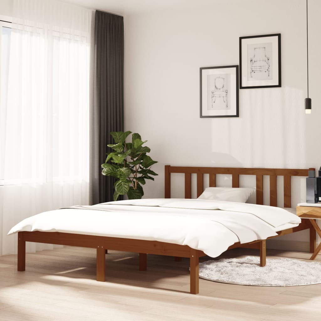 Solid wood bed honey brown 140x190 cm