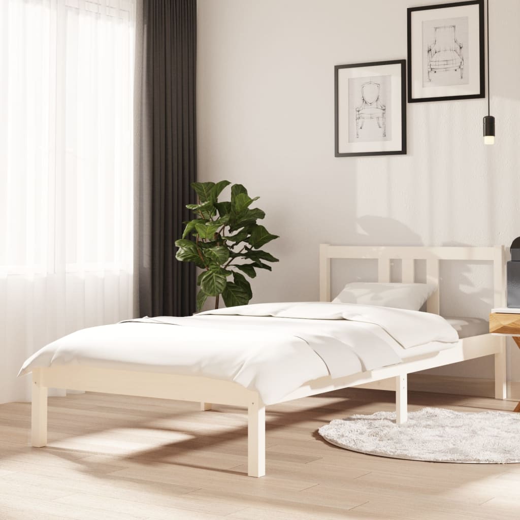Solid wood bed white 90x200 cm