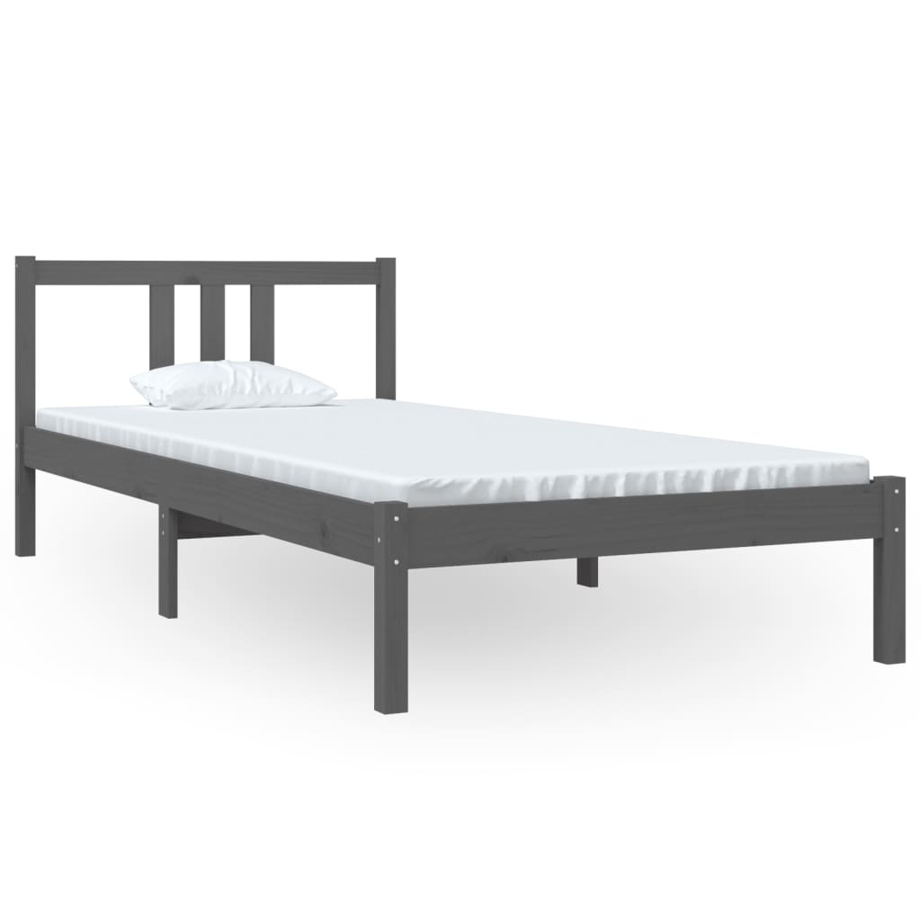 Solid wood bed gray 90x200 cm