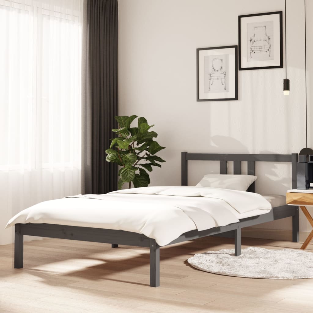 Solid wood bed gray 100x200 cm
