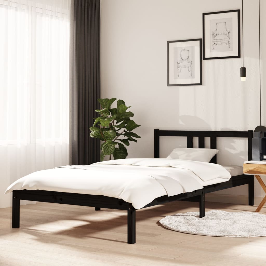Solid wood bed black 100x200 cm
