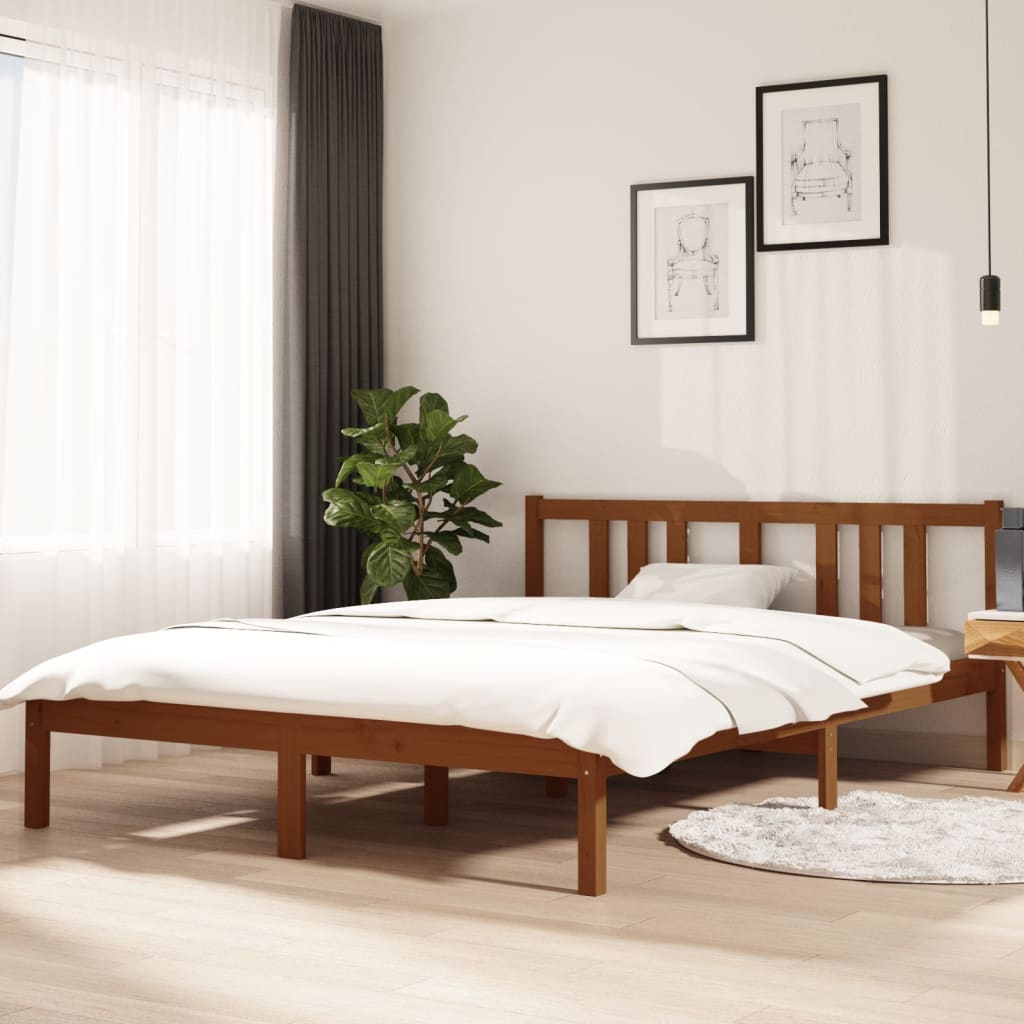 Solid wood bed honey brown 140x200 cm