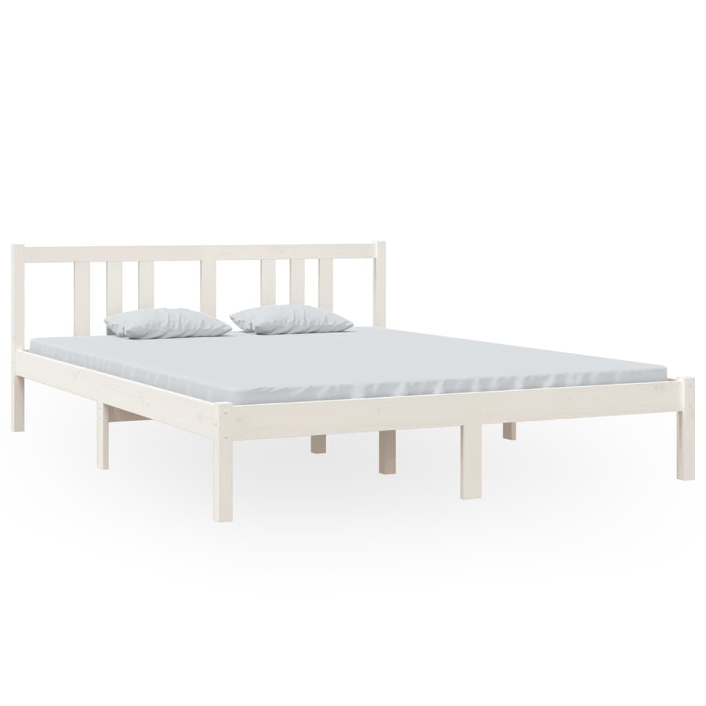 Solid Wood Bed White 150x200 cm 5FT King Size