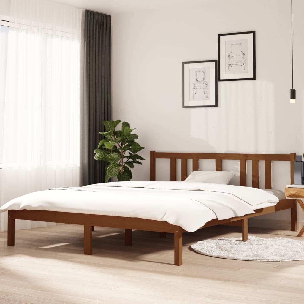 Solid wood bed honey brown 150x200 cm 5FT King Size