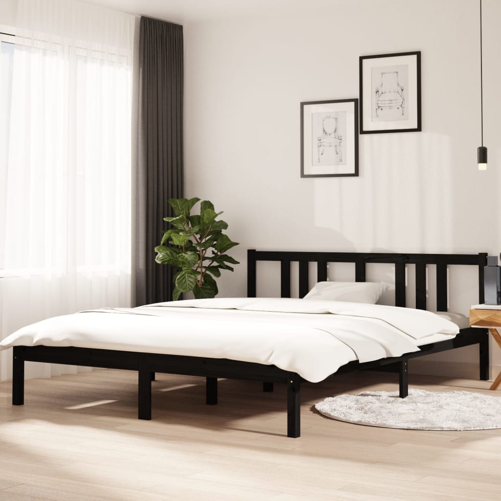 Solid Wood Bed Black 150x200 cm 5FT King Size