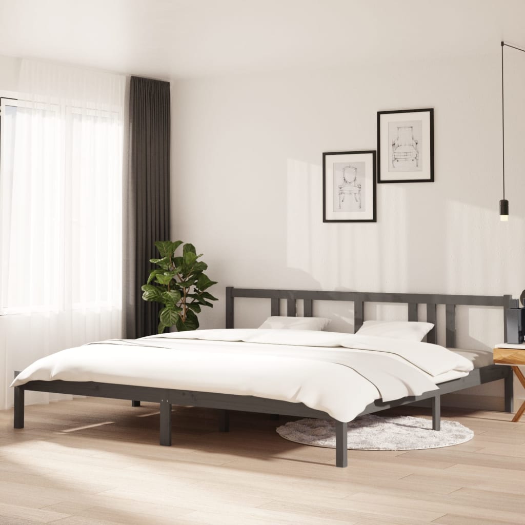 Solid wood bed gray 200x200 cm
