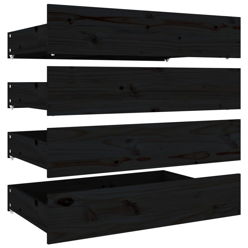 Bed drawers 4 pcs. Black solid pine wood