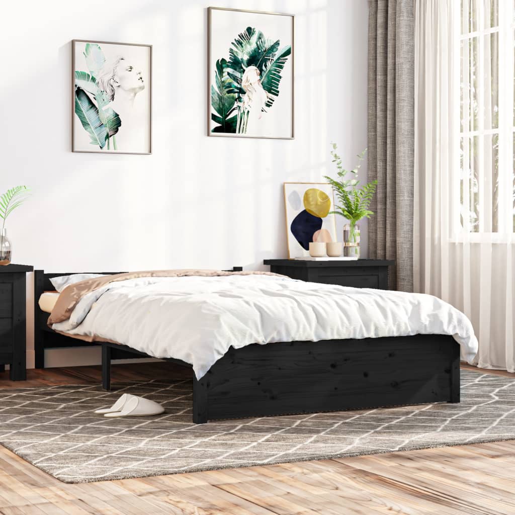Solid wood bed black 135x190 cm 4FT6 Double
