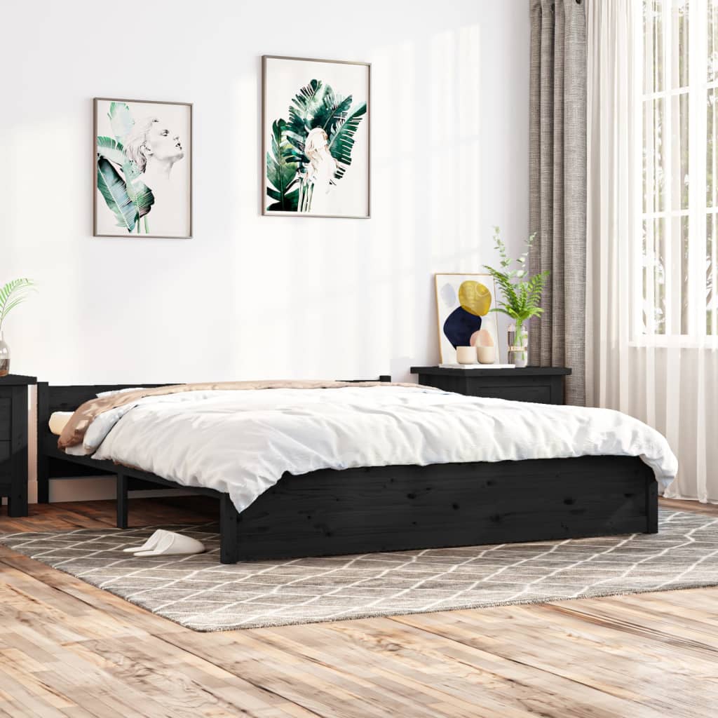 Solid wood bed black 160x200 cm