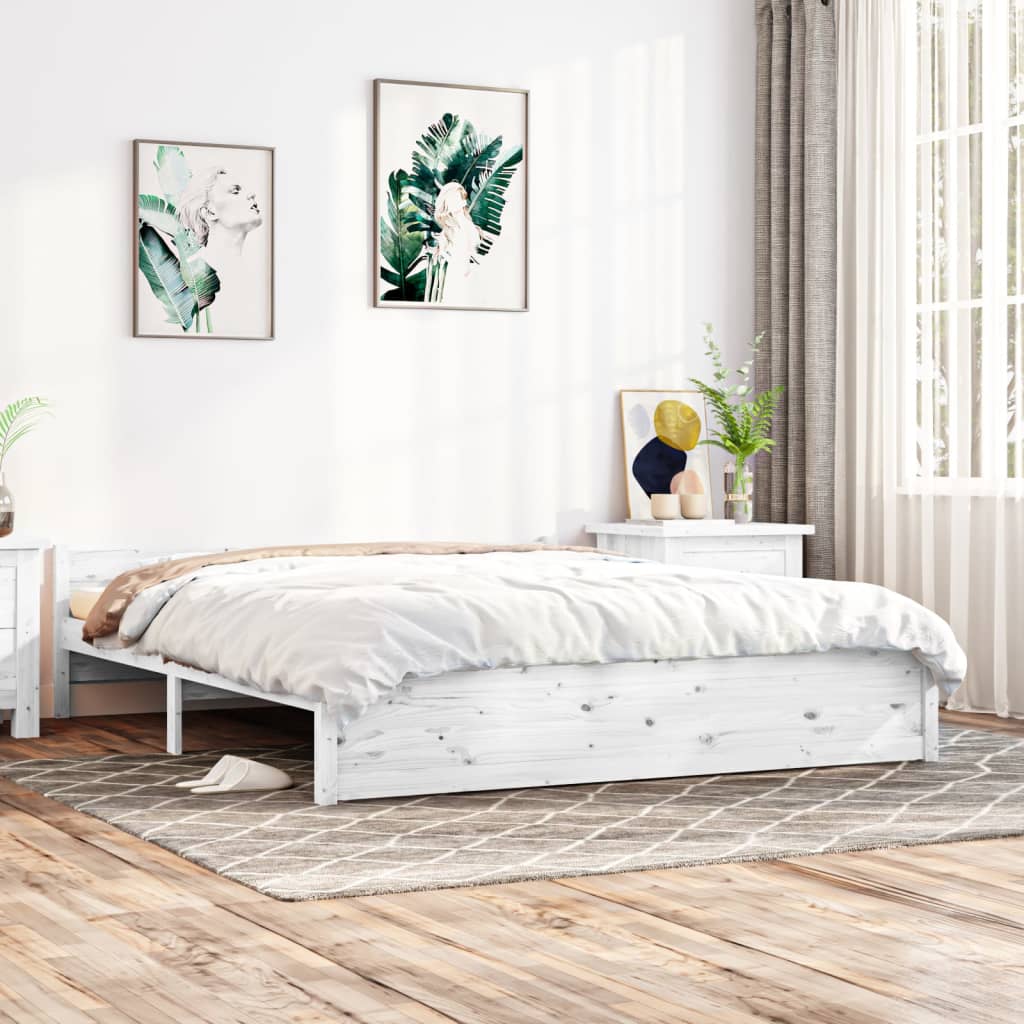Solid wood bed white 200x200 cm